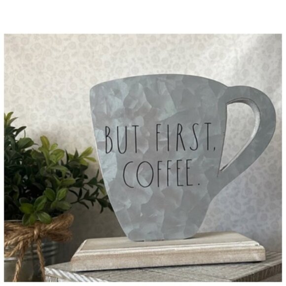 NEW Rae Dunn But First Coffee Mug Metal &  Wood Sign Decor Farmhouse - Picture 2 of 3